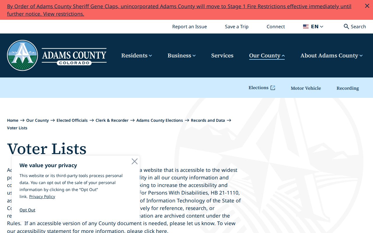Northglenn residents directory Adams County voter list access