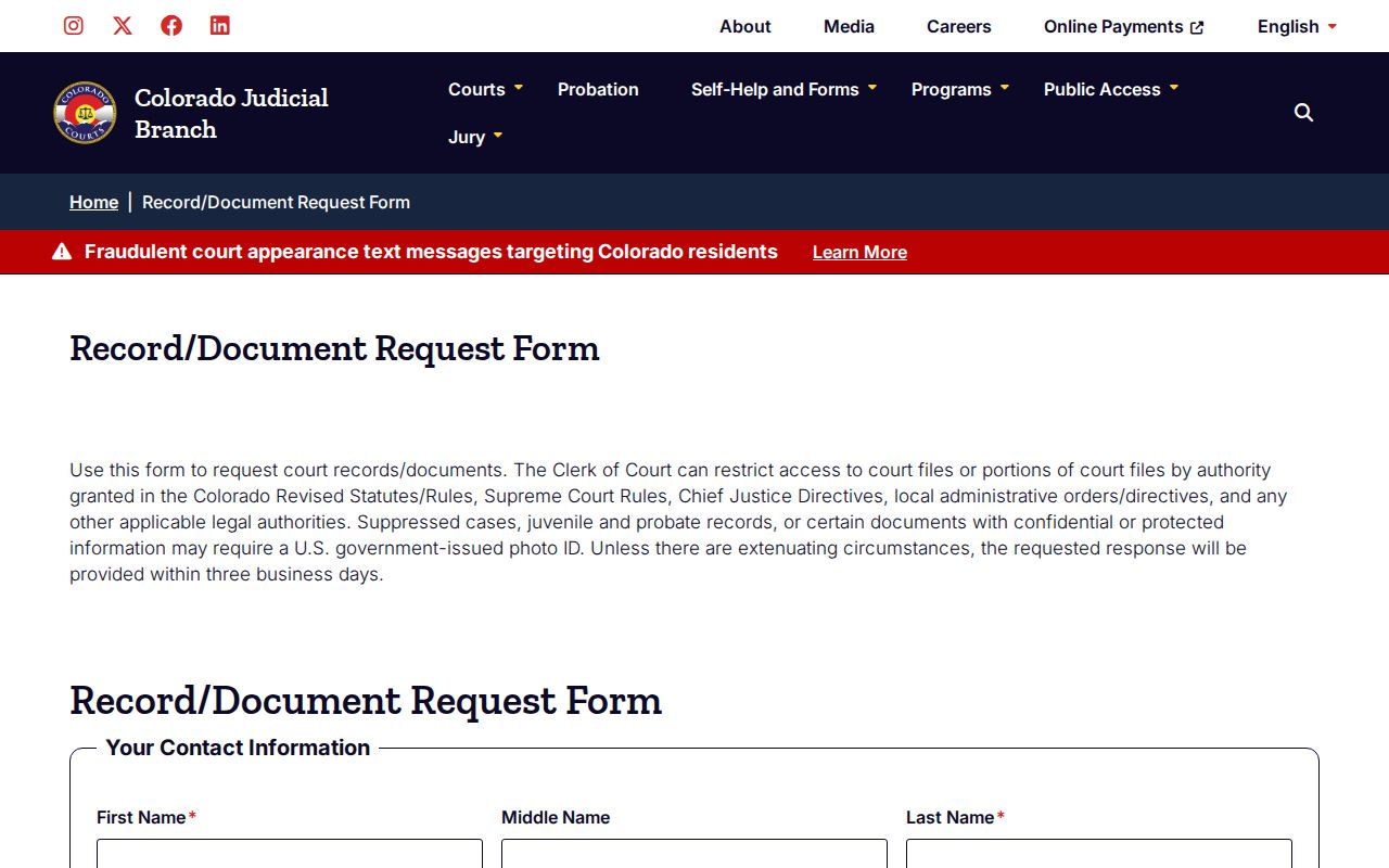 Northglenn residents directory Colorado court records request fields